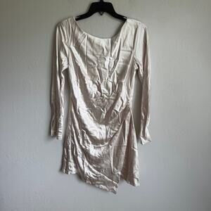 NWT Saints + Secrets Champagne Satin Long Sleeve Open Back Dress Womens M